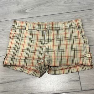 Blue axes vintage women’s nova check yellow plaid low‎ rise shorts size 7